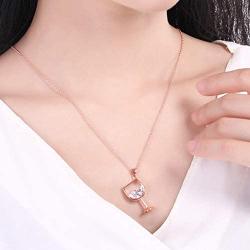 Wine Glass Pendant Necklace,Cubic Zircon Water Drop Cup Clavicle Necklace