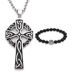 Gungneer Stainless Steel Irish Trinity Celtic Knot Cross Triquetra Pendant Necklace Keel Chain Jewelry Men Women