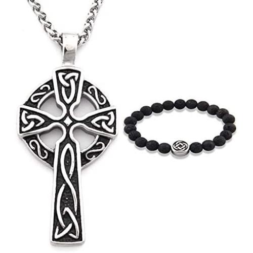Gungneer Stainless Steel Irish Trinity Celtic Knot Cross Triquetra Pendant Necklace Keel Chain Jewelry Men Women