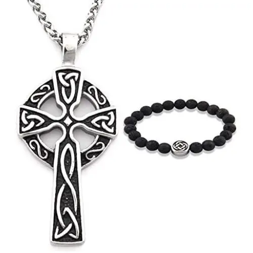 Gungneer Stainless Steel Irish Trinity Celtic Knot Cross Triquetra Pendant Necklace Keel Chain Jewelry Men Women