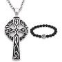 Gungneer Stainless Steel Irish Trinity Celtic Knot Cross Triquetra Pendant Necklace Keel Chain Jewelry Men Women
