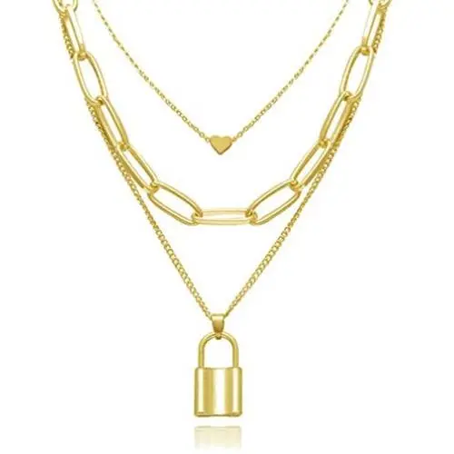 Dcfywl731 Punk Gold Layered Lock Necklace for Women 14K Gold Plated Paperclip Chain Link Necklace Padlock Pendent Necklace for Girls Punk Chunky Jewelry Dcfywl731 Punk Gold Layered Lock Necklace for Women 14K Gold Plated Paperclip Chain Link Necklace Padlock Pendent Necklace for Girls Punk Chunky Jewelry
