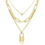 Dcfywl731 Punk Gold Layered Lock Necklace for Women 14K Gold Plated Paperclip Chain Link Necklace Padlock Pendent Necklace for Girls Punk Chunky Jewelry