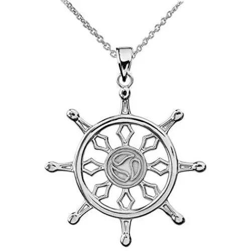 Religious Jewelry by FDJ Fine Sterling Silver Wheel of The Buddhist Dharma Pendant Necklace