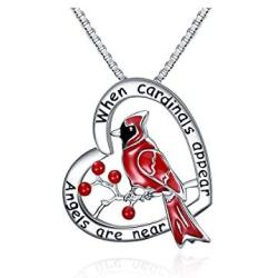 WOTEER Red Cardinal Necklace Valentines Day Gifts for Women When Cardinals Appear Angels are Near Sympathy Jewelry for Girls