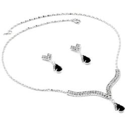Topwholesalejewel Rhinestone Necklace with Jet Teardrop Center Matching Dangle Earrings Jewelry Set
