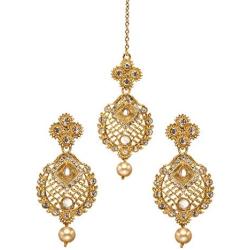 Bindhani Bollywood Hair Head Jewelry Wedding Maang Tikka Bridal Mang Tika Earrrings For Women