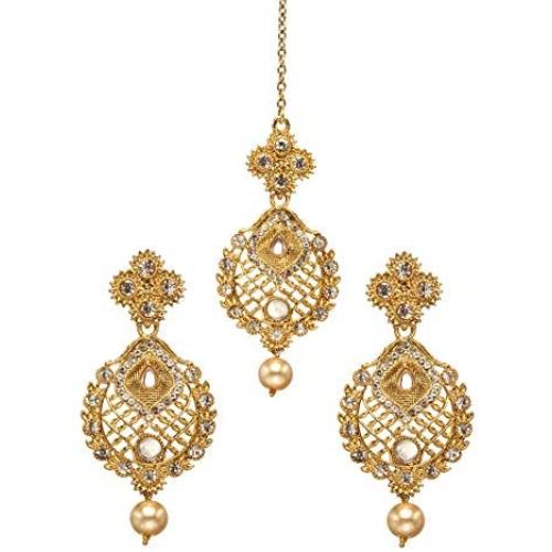 Bindhani Bollywood Hair Head Jewelry Wedding Maang Tikka Bridal Mang Tika Earrrings For Women