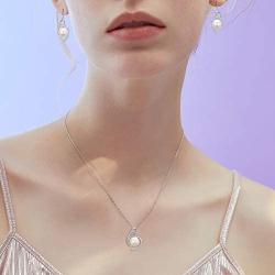 BriLove Women 925 Sterling Silver CZ AAA Freshwater Cultured Pearl Necklace Earrings Set