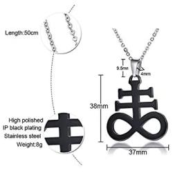 MEALGUET Leviathan Cross Pendant Church of Satan Satanic Symbol Stainless Steel Jewelry Brimstone Necklace for Men Women,24'' Chain