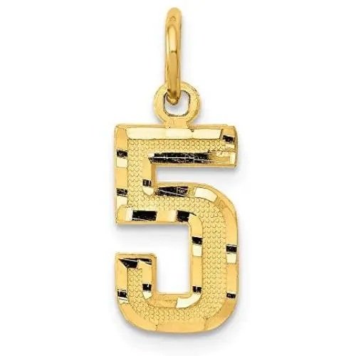 14K Yellow Gold Casted Small Shiny-Cut Number 5 Charm