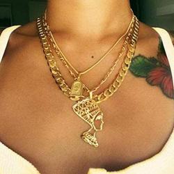 Reetan Gothic Layered Nefertiti Necklaces Gold African Map Pendant Necklace Chain Rave Party Necklaces Jewelry Accessories for Women and Girls