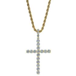 TOPGRILLZ 14K Gold&Silver Plated Iced Out CZ 3'' Lab Diamond Cross Pendant Chain for Men and Women