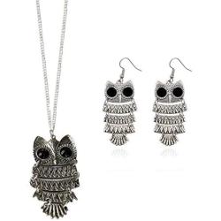 Vintage Owl Sweater Chain Necklace Big Eye Owl Animal Dangle Drop Earrings for Women Girls Fashion Jewelry Set