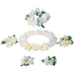 Udalyn Hawaiian Luau Flower Leis Jumbo Necklaces Bracelets Headband Anklets Set 6-7 Pack