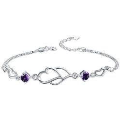 Nobranded SUNCHIO S925 Sterling Silver Bracelet for Women, 8-9 Inches Adjustable Infinite Charm Double Heart Wrist Chain,Gift for Women Anniversary