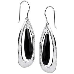 Silpada Rock Out Natural Black Agate Cut-Out Drop Earrings in Sterling Silver