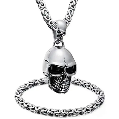 WESTMIAJW Mens Stainless Steel Silver Large Heavy Skull Pendant Necklace Chain Bracelet Set Gothic Punk Biker Jewelry 55/60/70cm WESTMIAJW Mens Stainless Steel Silver Large Heavy Skull Pendant Necklace Chain Bracelet Set Gothic Punk Biker Jewelry 55/60/70cm