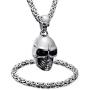 WESTMIAJW Mens Stainless Steel Silver Large Heavy Skull Pendant Necklace Chain Bracelet Set Gothic Punk Biker Jewelry 55/60/70cm