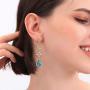 New Sweet Asymmetry Shiny Rhinestone Love Heart Moon Drop Earrings for Women Long Blue Crystal Tassel Dangle Jewelry