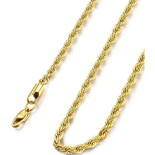 FIBO STEEL 18k Real Gold Plated 2.5-8 MM Stainless Steel Mens Womens Necklace Twist Rope Chain, 16-36 inches FIBO STEEL 18k Real Gold Plated 2.5-8 MM Stainless Steel Mens Womens Necklace Twist Rope Chain, 16-36 inches