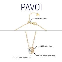 PAVOI 14K Gold Plated Post Faux Diamond Round Solitaire Pendant Halo Necklace | Gold Necklace for Women | Slider Adjustable