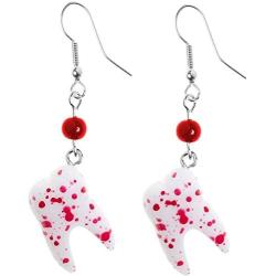 Bloody Tooth Drop Earrings from Sourpuss Clothing, Multi Colored, 9/16'' x 3/4'' x 3/8'' with a 7/8'' chain