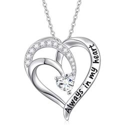 YinShan S925 Sterling Silver Heart Necklace for Women Girls Jewelry Engraved Always in My Heart/I Love You to The Moon And Back Pendant Necklaces Girlfriend, Mother Birthday