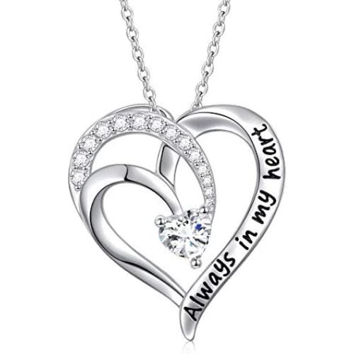 YinShan S925 Sterling Silver Heart Necklace for Women Girls Jewelry Engraved Always in My Heart/I Love You to The Moon And Back Pendant Necklaces Girlfriend, Mother Birthday
