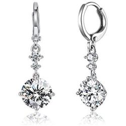 Drop Dangle Earrings Leverback 9MM 2.75ct and 2pcs Small CZ Cubic Zirconia Design 14K White Gold Plated with Hypoallergenic Hoops Gorgeous Gift for Women and Girls