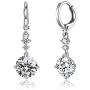 Drop Dangle Earrings Leverback 9MM 2.75ct and 2pcs Small CZ Cubic Zirconia Design 14K White Gold Plated with Hypoallergenic Hoops Gorgeous Gift for Women and Girls
