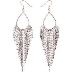 Mlouye Love Heart Long Statement Tassel Earrings Crystal