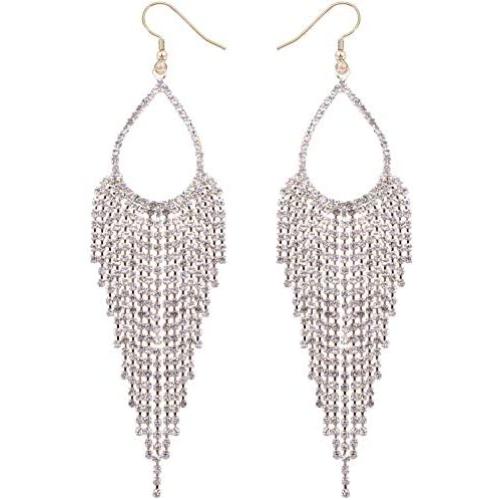 Mlouye Love Heart Long Statement Tassel Earrings Crystal