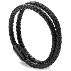 Globi Leather Bracelet For Men | Genuine Wrap Braided Leather Cuff Bangle Bracelet with Magnetic Stainless Steel Clasp For Men/Women