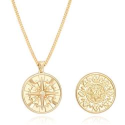 18k Gold Owl Bee Pendant Cross Necklace for Women Compass Medallion Coin Evil Eye Blade Y Style Oval Link Satellite Chain Toggle Jewelry Gifts for Her