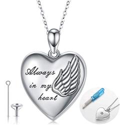 925 Sterling Silver Urn Necklaces for Ashes Cremation Jewelry for Ashes Angel Wings Cremation Necklace for Ashes Always in My Heart Memorial Gifts Ashes Keepsake Pendant Necklace with Funnel Kit