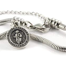 Saint Jude Bracelet | San Judas Tadeo St Jude Bracelet for Women Stainless Steel Snake Chain Charm Bracelet Perfect Saint Bracelets for Women and a Great Saint Jude Jewelry Piece