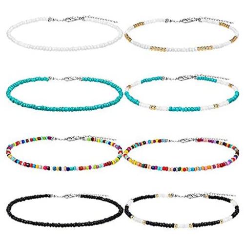 Bohemian Seed Bead Necklaces Adjustable Glass Beaded Choker Colorful Summer Hawaii Tiny Beaded Boho Choker Handmade Jewelry for Women Girls
