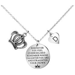 Joycuff Inspirational Gifts to My Daughter from Mom Dad Whenever You Feel Overwhelmed Remember Whose Straighten Your Crown Personalized Initial Letter Necklaces for Her