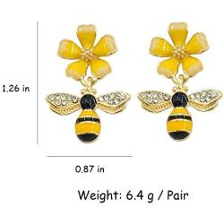 Channel V Gold Plated Bumble Bee Earrings Dangle for Women Girls Daisy Flower Bee Jewelry Yellow Small Flower Rhinestone Earring Fashion 925 Sterling Silver