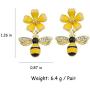 Channel V Gold Plated Bumble Bee Earrings Dangle for Women Girls Daisy Flower Bee Jewelry Yellow Small Flower Rhinestone Earring Fashion 925 Sterling Silver