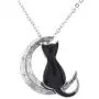 LUX ACCESSORIES Burnished Silver Tone Black Cat Crescent Moon Pendant Necklace LUX ACCESSORIES Burnished Silver Tone Black Cat Crescent Moon Pendant Necklace
