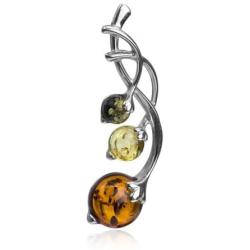 Sterling Silver Multicolor Natural Amber Pendant Necklace Chain 18 Inches