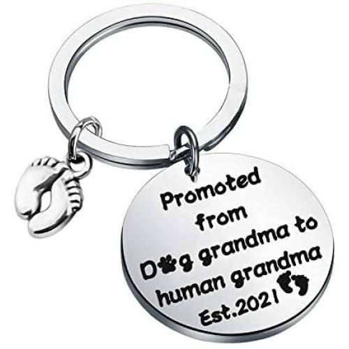 FUSTMW Grandma Grandpa Est.2021 Keychain Promoted from Dog Grandma Grandpa to Human Grandma Grandpa Gifts Grandchild Announcement Gifts