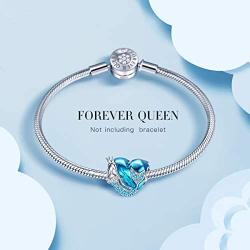 FOREVER QUEEN Mermaid Charms fit Pandora Charms Bracelet 925 Sterling Silver Charms Bead CZ Heart Shape Blue Enamel Bead Ocean Sea Charm for Snake Bracelets Necklace Women Girls Gift (Mermaid Charm)