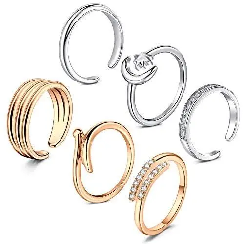 LAURITAMI Beach Vaction 4pcs Silver CZ Cubic Zirconia Set Tail Ring Adjustable Toe Ring Summer LAURITAMI Beach Vaction 4pcs Silver CZ Cubic Zirconia Set Tail Ring Adjustable Toe Ring Summer