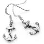 925 Oxidized Sterling Silver Vintage Anchor Navy Sailor Symbol Rope Wheel Dangle Hook Earrings 1.1''