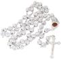 Catholic White Rosary Prayer Beaded Jerusalem Cross Crucifix Christ Jesus Necklace Decor with Holy Soil from Jerusalem for Auto Car for Men Women Religious Jewelry Pendant 20.5''