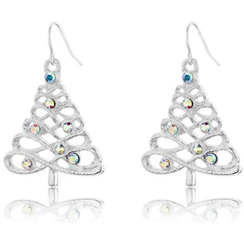 2020 Christmas Gifts Snow Christmas Tree Earrings for Women Girls CZ Dangle Drop Earring for Women Girls Holiday Jewelry