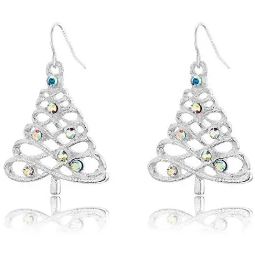 2020 Christmas Gifts Snow Christmas Tree Earrings for Women Girls CZ Dangle Drop Earring for Women Girls Holiday Jewelry
